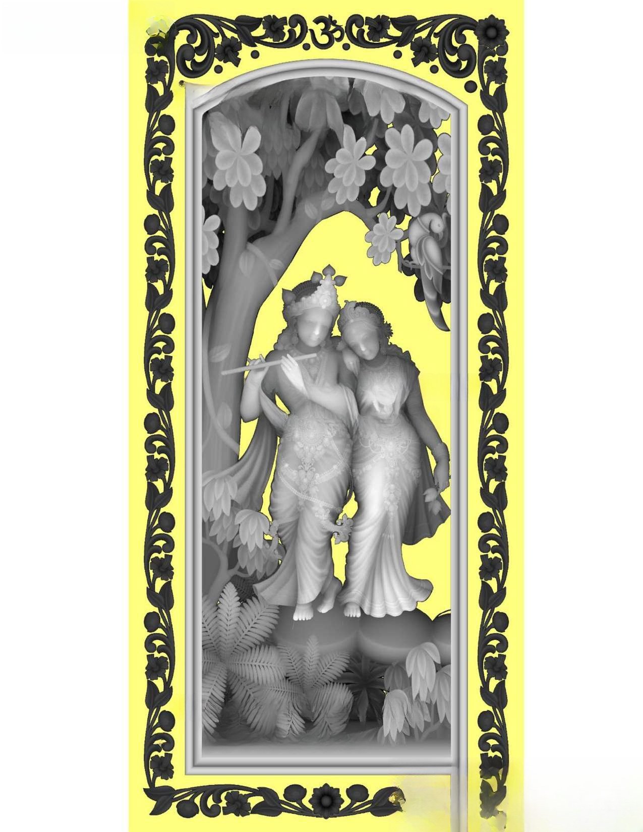 MD - MIX-155 Radha Krishna Divine Carved 3D Door Model